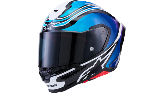 ALPINESTARS Supertech R7 Helmet - 22.06 - Zeal - Gloss Black/Blue/Pink Fluo/White