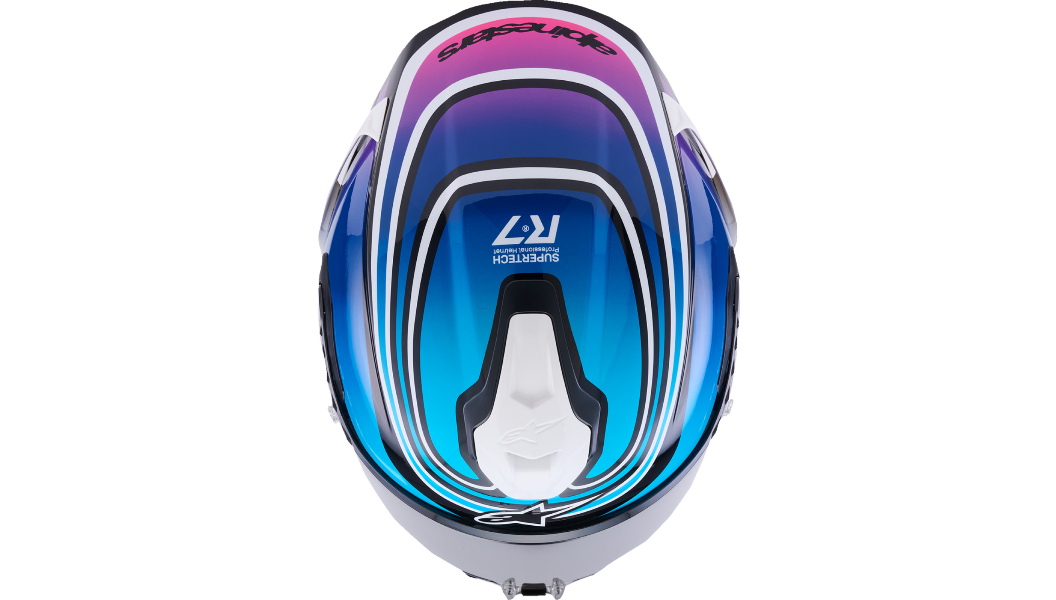 ALPINESTARS Supertech R7 Helmet - 22.06 - Zeal - Gloss Black/Blue/Pink Fluo/White