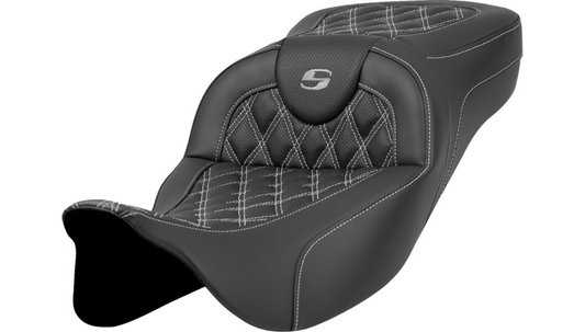 SADDLEMEN Extended Reach Roadsofa™ Seat - Lattice Stitch - Silver Stitch - without Backrest - FL '08-'24
